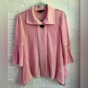 Ming Wang Pink Asymmetric Ribbed Knit Cardigan Jacket Topper Size XS Minimalist